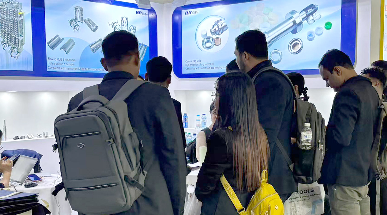 BJY showcasing PET preform mold spare parts at Propack Asia 2026 exhibition in Bangkok